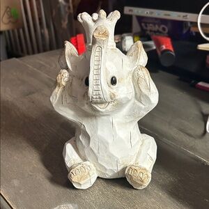 Poly Resin Hear No Evil White Elephant Figurine